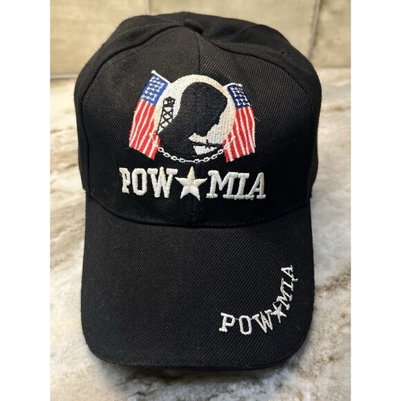 POW MIA BLACK ADJUSTABLE HAT PRISONER OF WAR MISSING IN ACTION CAP STRAPBACK - Picture 1 of 8